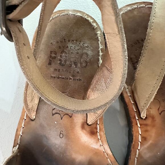 PONS Avarca Menorca Tan Leather Sandals Women’s Size 6 Peep Toe Strap - Picture 3 of 8